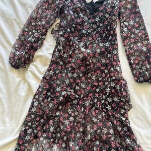 Astr Floral and gold leaf long sleeve dress